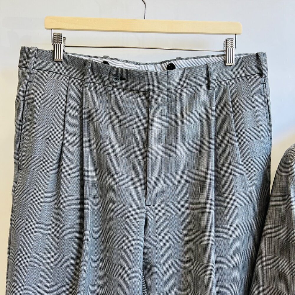 H. Freeman Plaid Suit, Classic Pleated Pants, Black/Gray, View 6